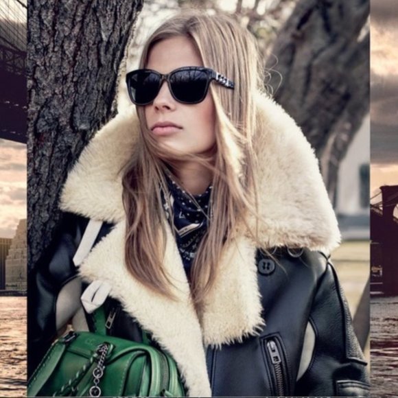 Coach Biker Sheepskin & Leather Coat Black Natural Made in Italy - Picture 8 of 16